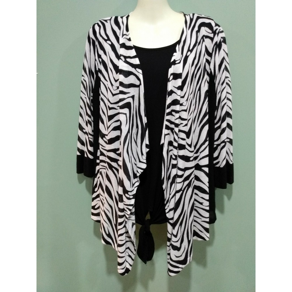 Chico's Lightweight Open Cascade Front Zebra Stripe‎ Cardigan, Size 2